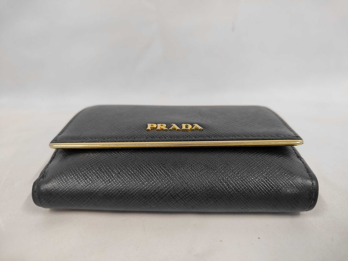 Prada Saffiano bifold Leather, Black, Leather, Wallet