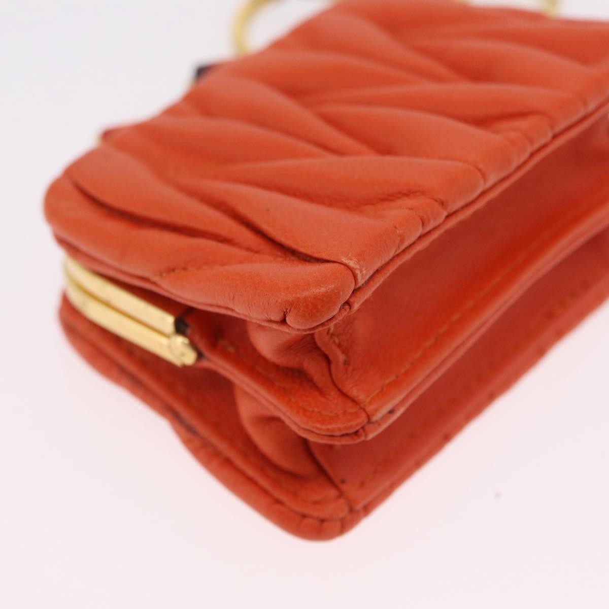 Miu Miu Sword wallet Charm Leather Matelasse, Orange, Leather, Crossbody Bag