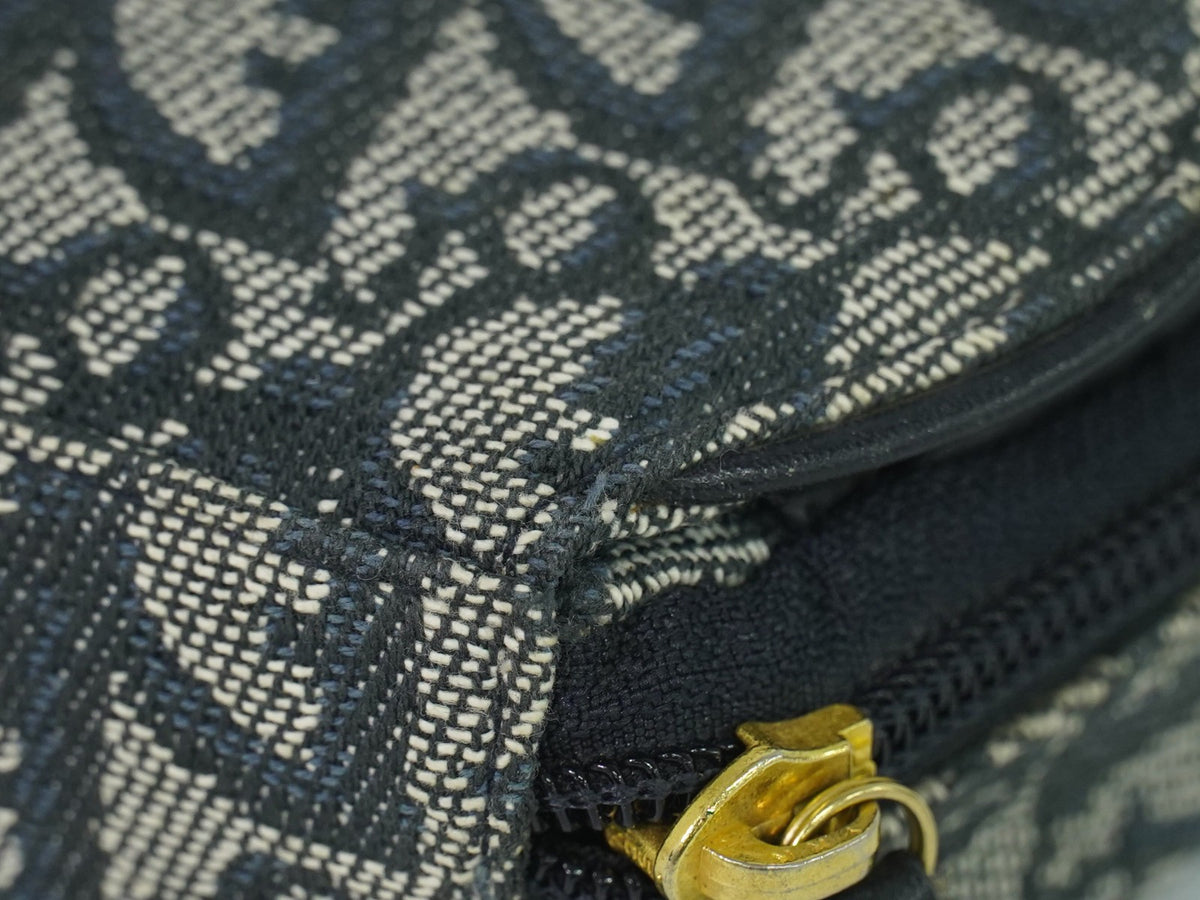 Christian Dior Saddle Zip Diorissimo Canvas, Navy, Canvas, Clutch