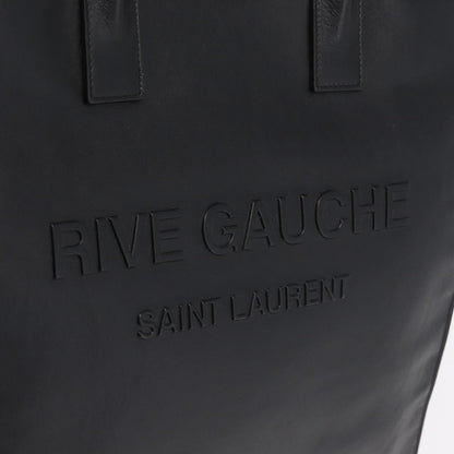 Saint Laurent Rive Gauche Shopper Embossed Leather, Black, Leather, Tote Bag
