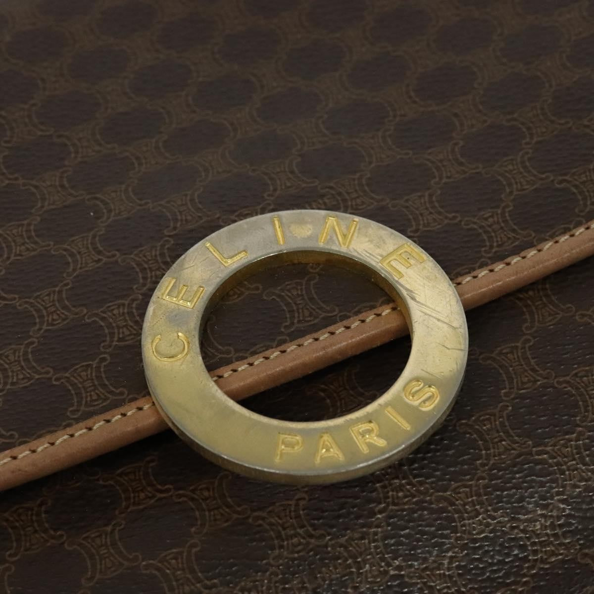 Celine Vintage Macadam Circle Logo Canvas and Leather, Brown, Canvas, Shoulder Bag