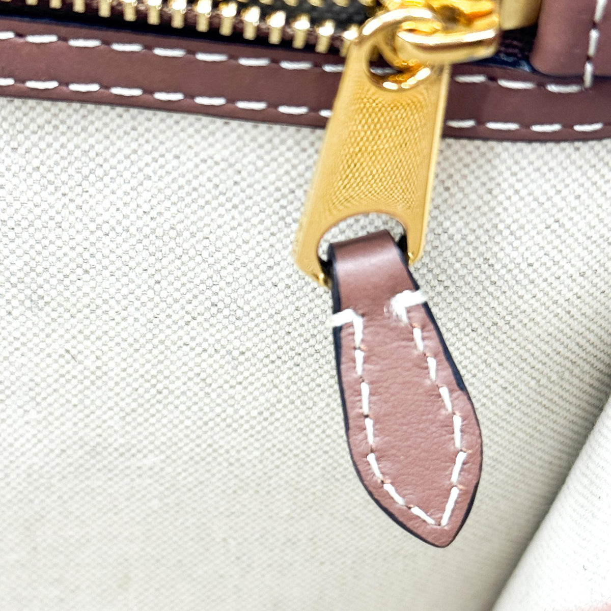 Burberry Logo Pocket Leather with Check Canvas, Brown, Canvas, Tote Bag