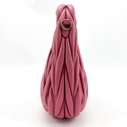 Miu Miu Wander Hobo Matelasse Satin, Pink, Leather, Shoulder Bag