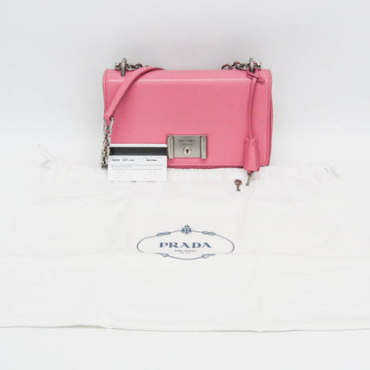 Prada Lux Chain Lock Flap Saffiano Leather, Pink, Leather, Shoulder Bag
