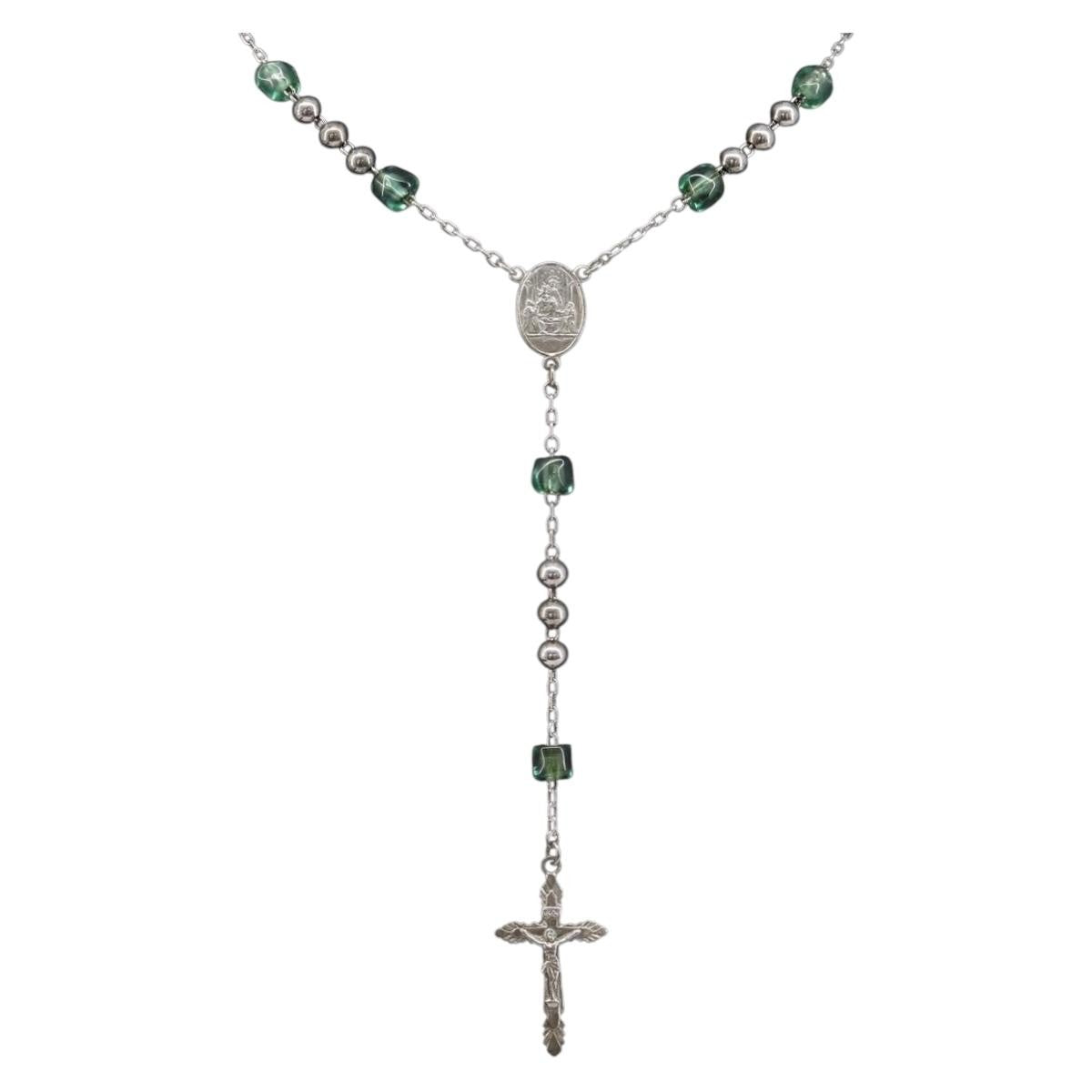 "Dolce & Gabbana Cross Pendant Metal with Crystals, Enamel and Faux Pearls", Silver, Metal, Necklace