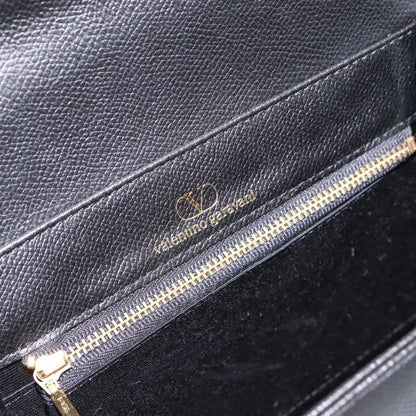 Valentino Garavani VLogo Leather, Black, Leather, Shoulder Bag