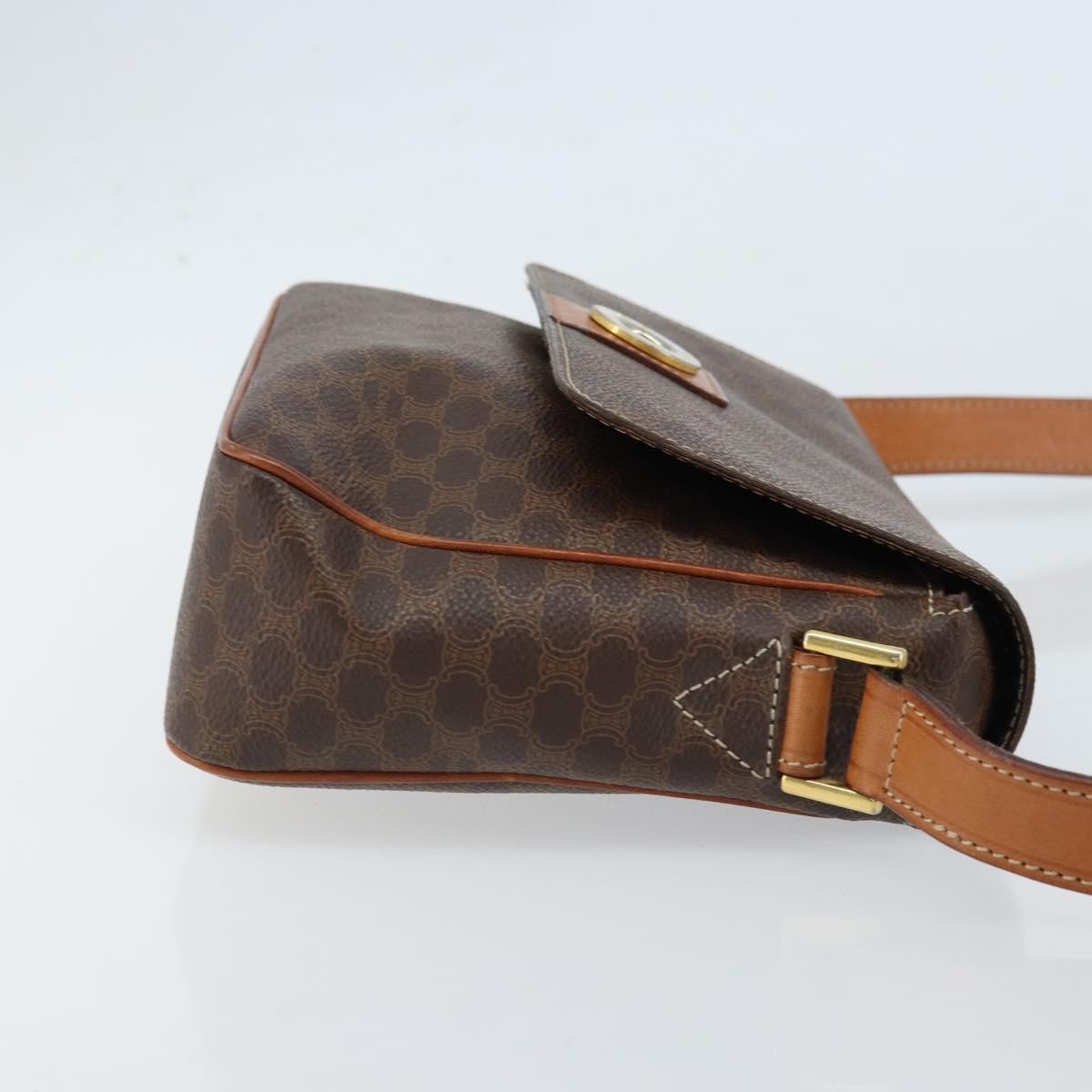 Celine Vintage Macadam Circle Logo Canvas and Leather, Brown, Canvas, Shoulder Bag