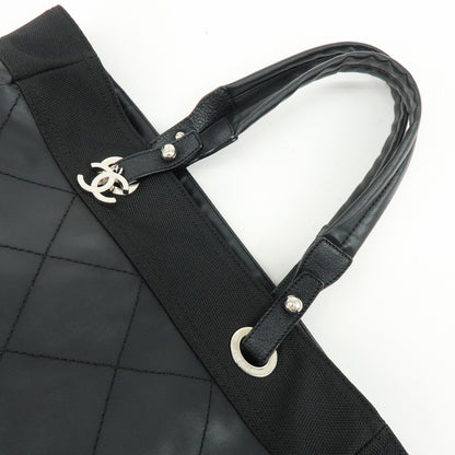 Chanel Biarritz Quilted Coated Canvas, Black, Leather, Tote Bag