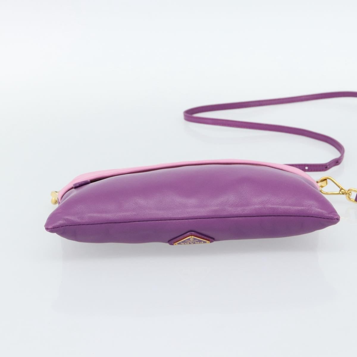 Prada Fold Over Chain Flap Soft Calf, Purple, Leather, Handbag