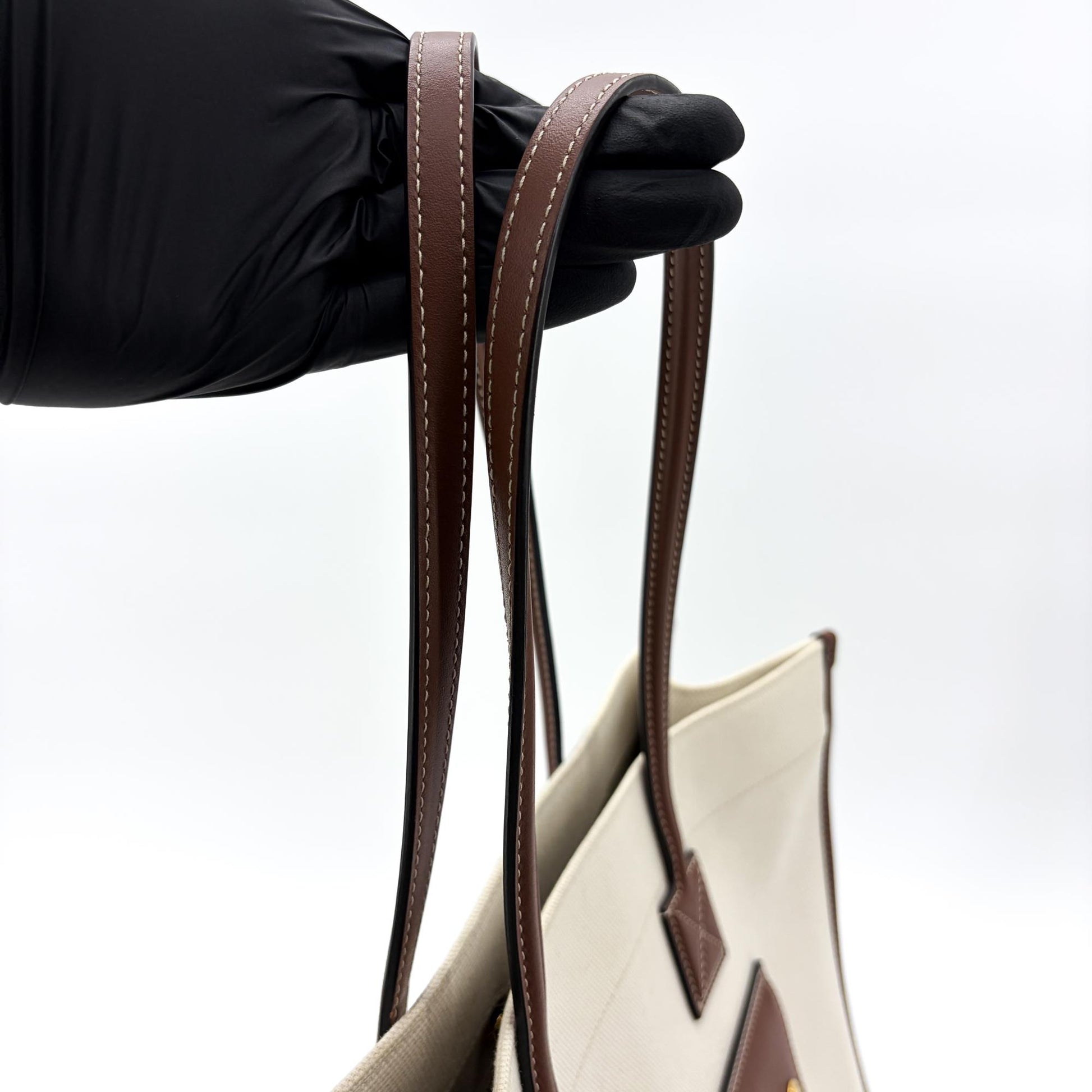 Burberry Freya Shopping Canvas with Leather, Beige, Canvas, Tote Bag