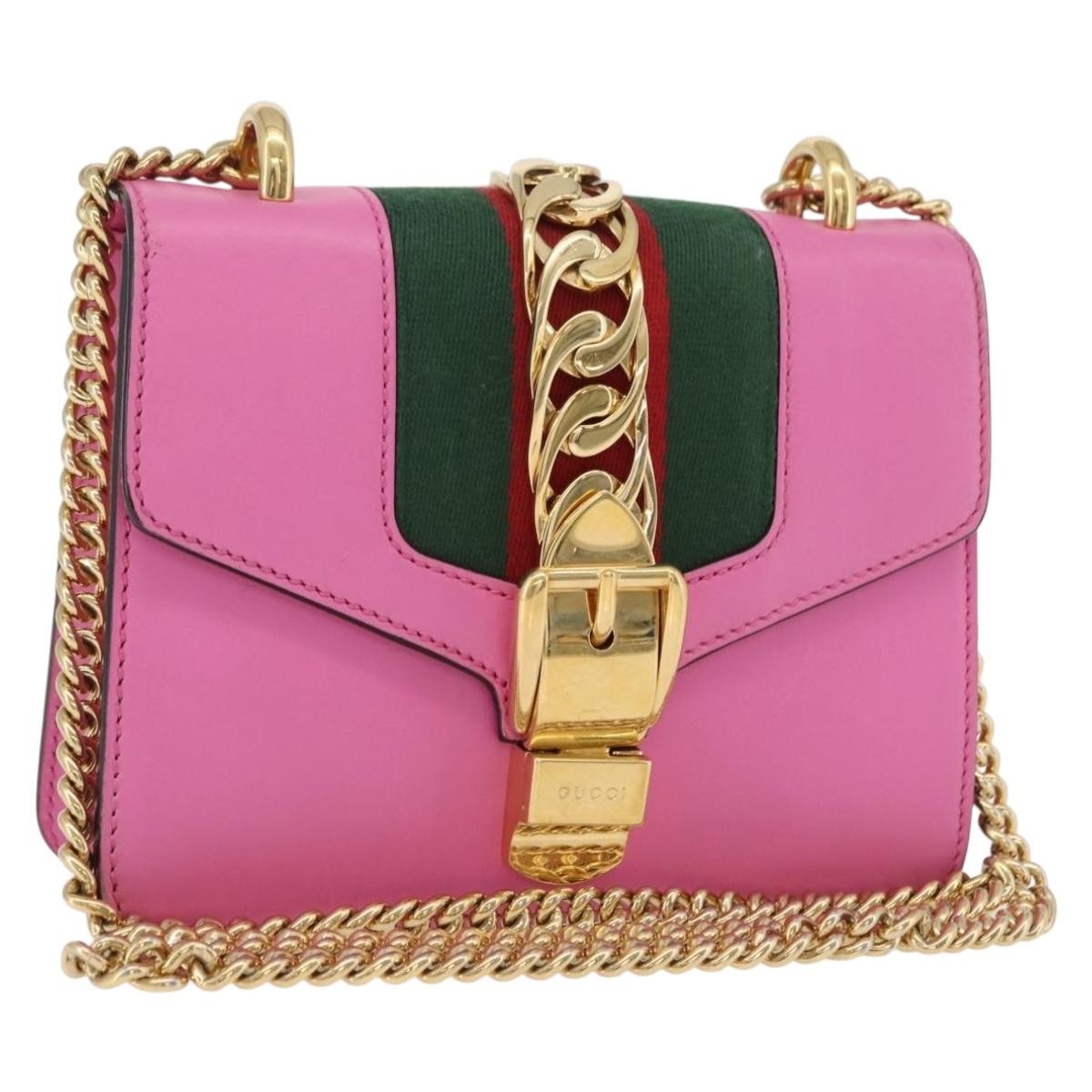 Gucci Sylvie Chain Leather, Pink, Leather, Shoulder Bag