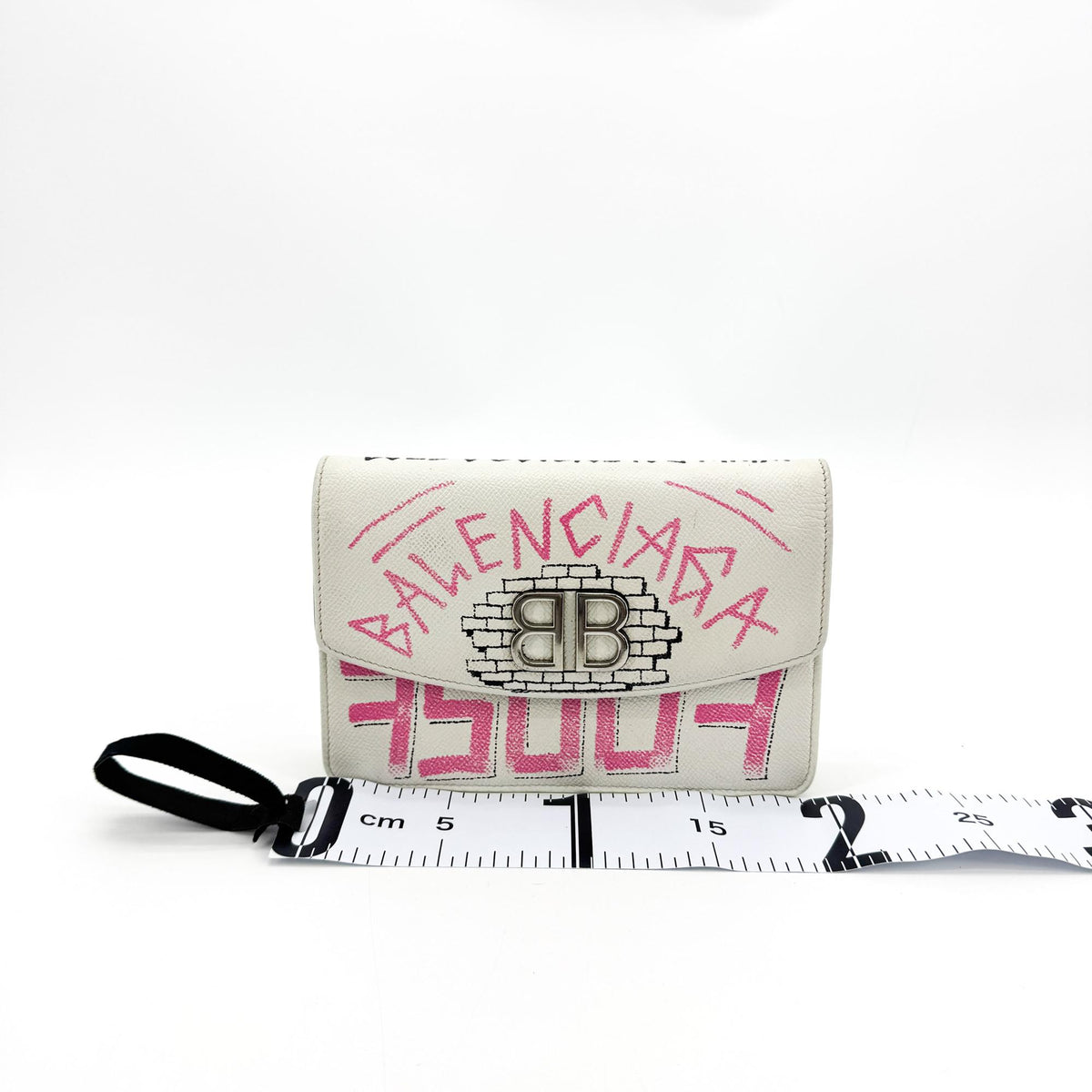 Balenciaga BB Graffiti Chain Leather, White, Leather, Crossbody Bag