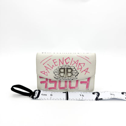 Balenciaga BB Graffiti Chain Leather, White, Leather, Crossbody Bag