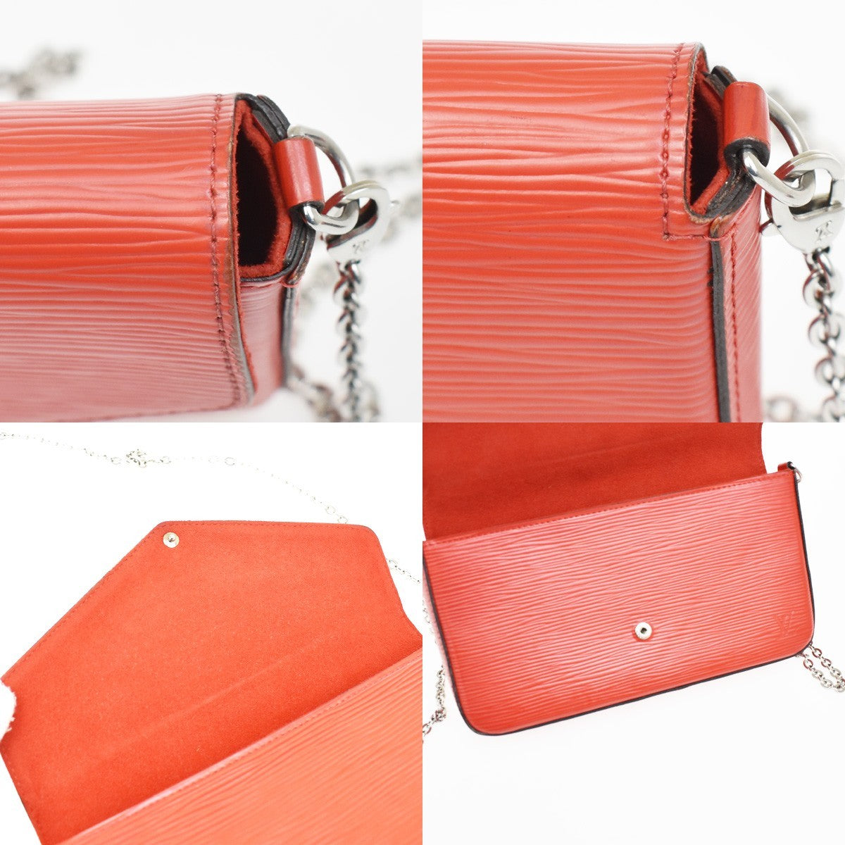 Louis Vuitton Felicie Chain Epi Leather, Red, Leather, Clutch