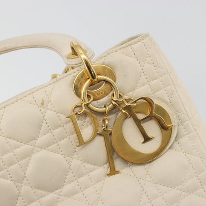 Christian Dior Lady Dior Cannage Quilt Lambskin, White, Leather, Handbag