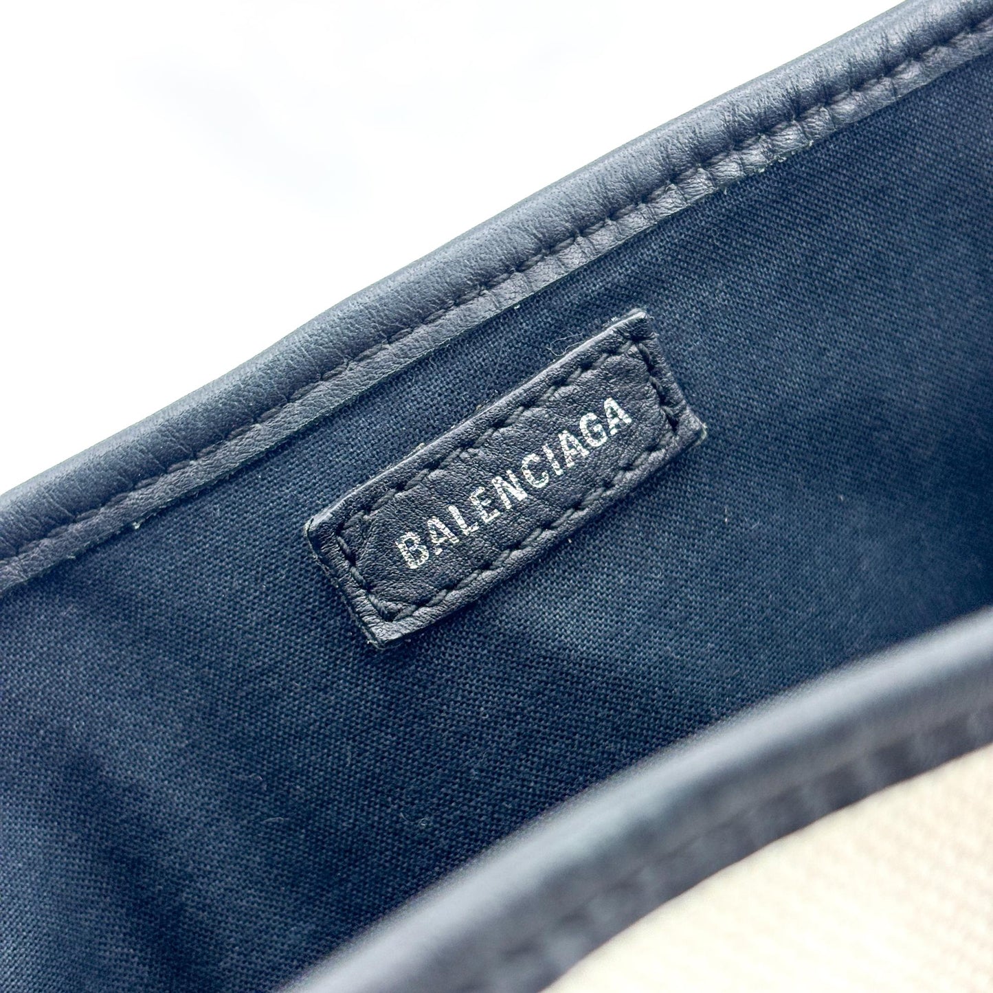 Balenciaga Navy Cabas Canvas with Leather, Black, Canvas, Tote Bag