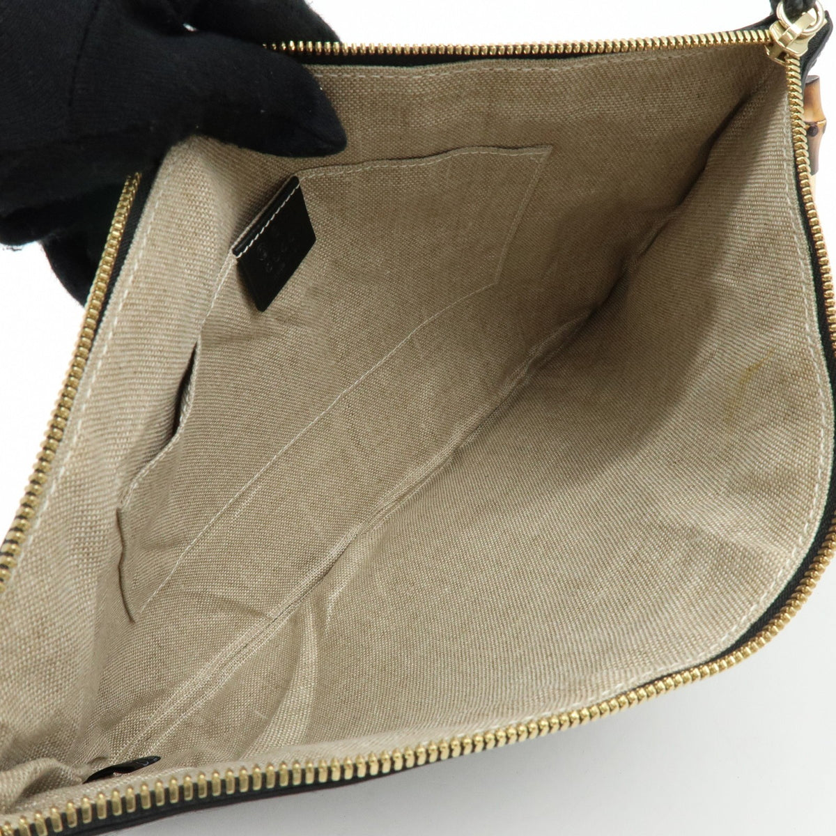 Gucci Bamboo Zip Pouch (Outlet) Leather, Black, Leather, Clutch