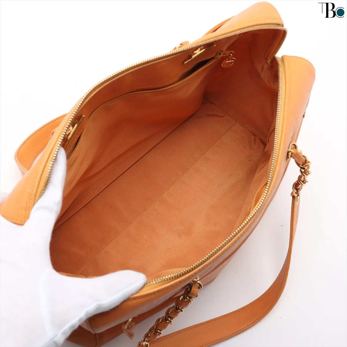 Chanel Coco Mark Leather, ORANGE, LEATHER, Shoulder bag