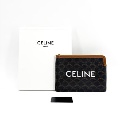 Celine Zip Triomphe Coated Canvas, Black, Canvas, Clutch