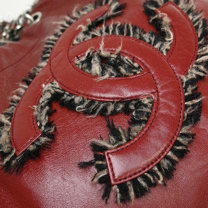 Chanel Funny Tweed Bon Bon Tote Lambskin, Burgundy, Leather, Tote Bag