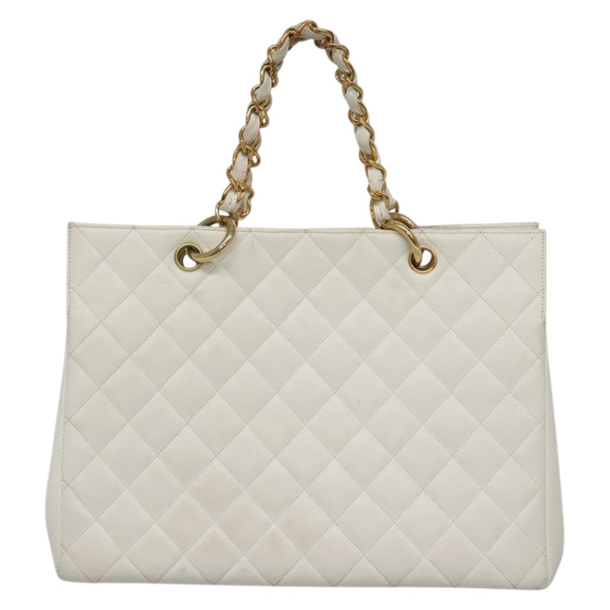 Chanel Vintage Grand Shopping Quilted Caviar, White, Leather, Tote Bag
