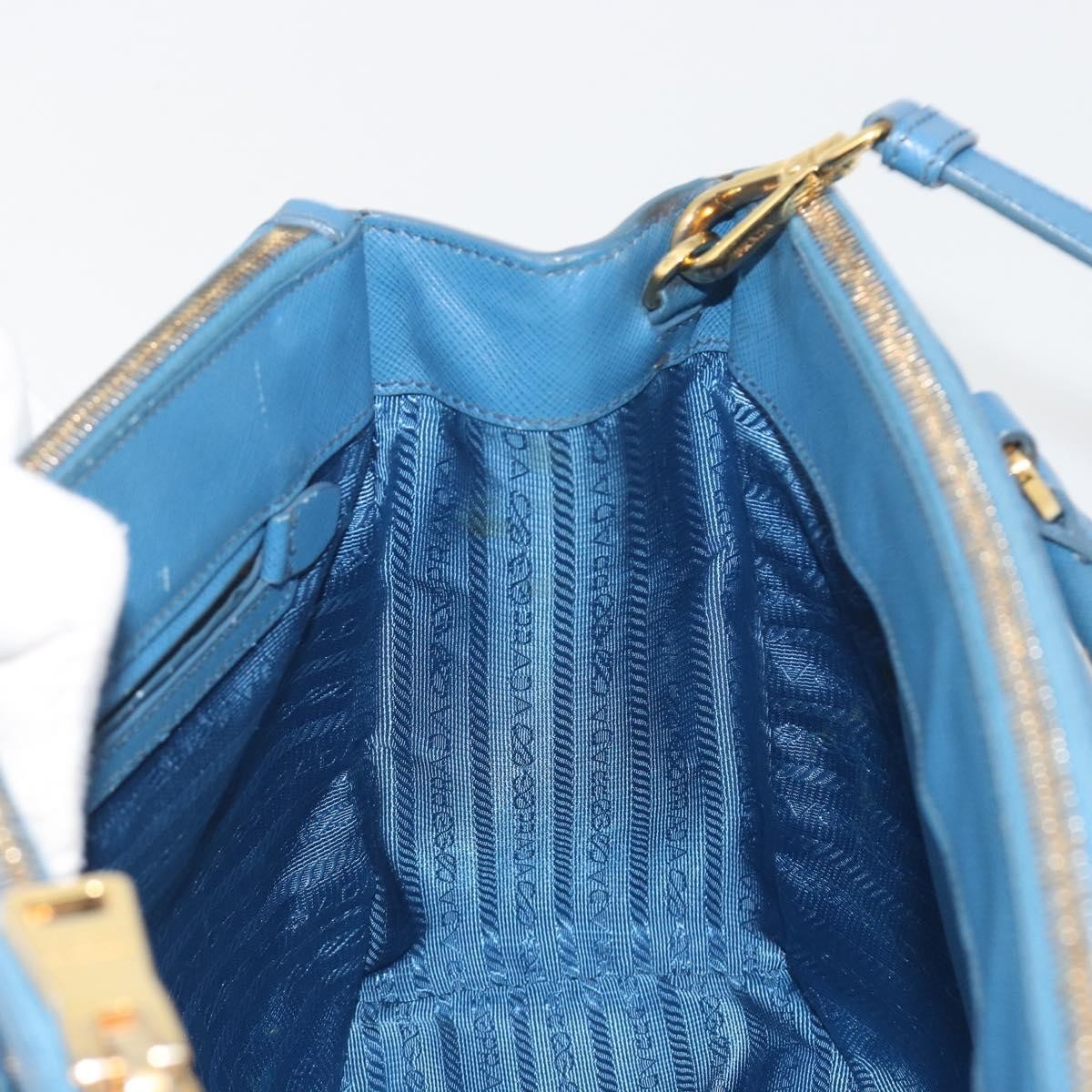 Prada Double Zip Lux Tote Saffiano Leather, Blue, Leather, Handbag