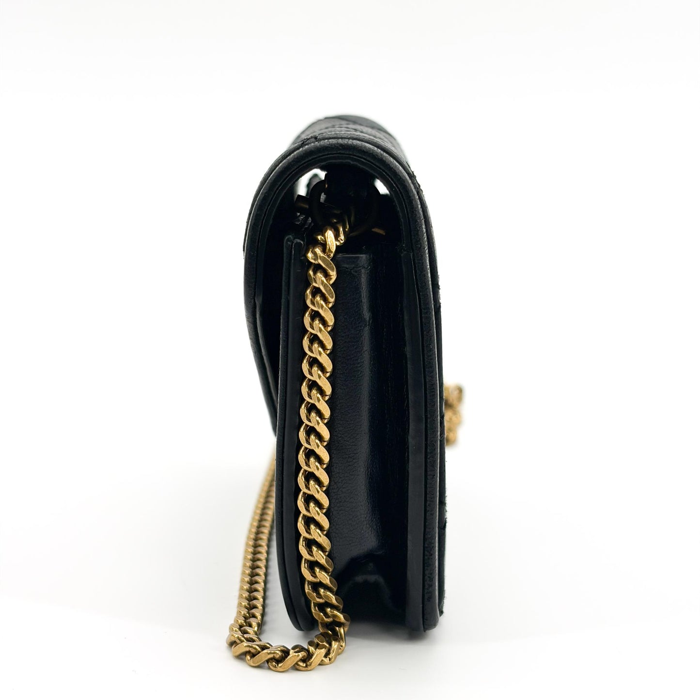 Saint Laurent Gaby Chain Quilted Leather, Black, Leather, Shoulder Bag