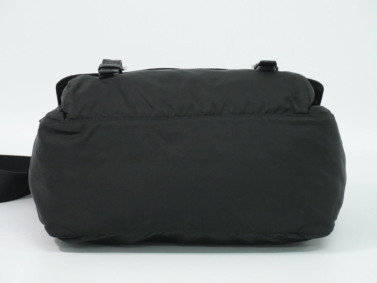 Prada Zip Buckle Messenger Tessuto, Black, Nylon, Shoulder Bag
