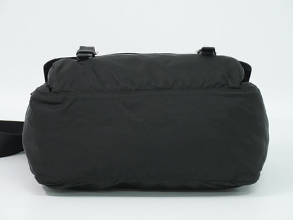 Prada Zip Buckle Messenger Tessuto, Black, Nylon, Shoulder Bag