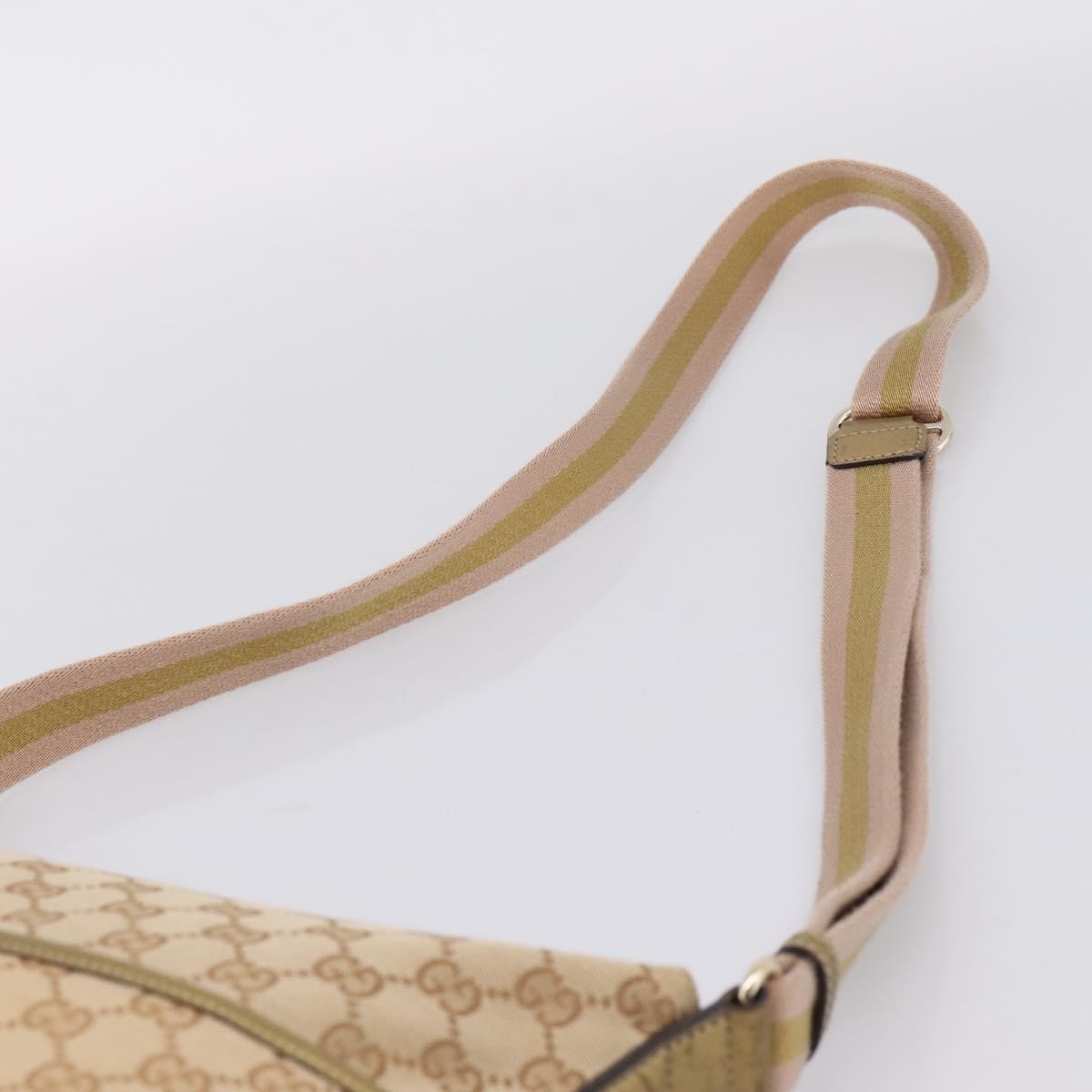Gucci Zip Messenger GG Canvas with Perforated Leather, Beige, Canvas, Handbag