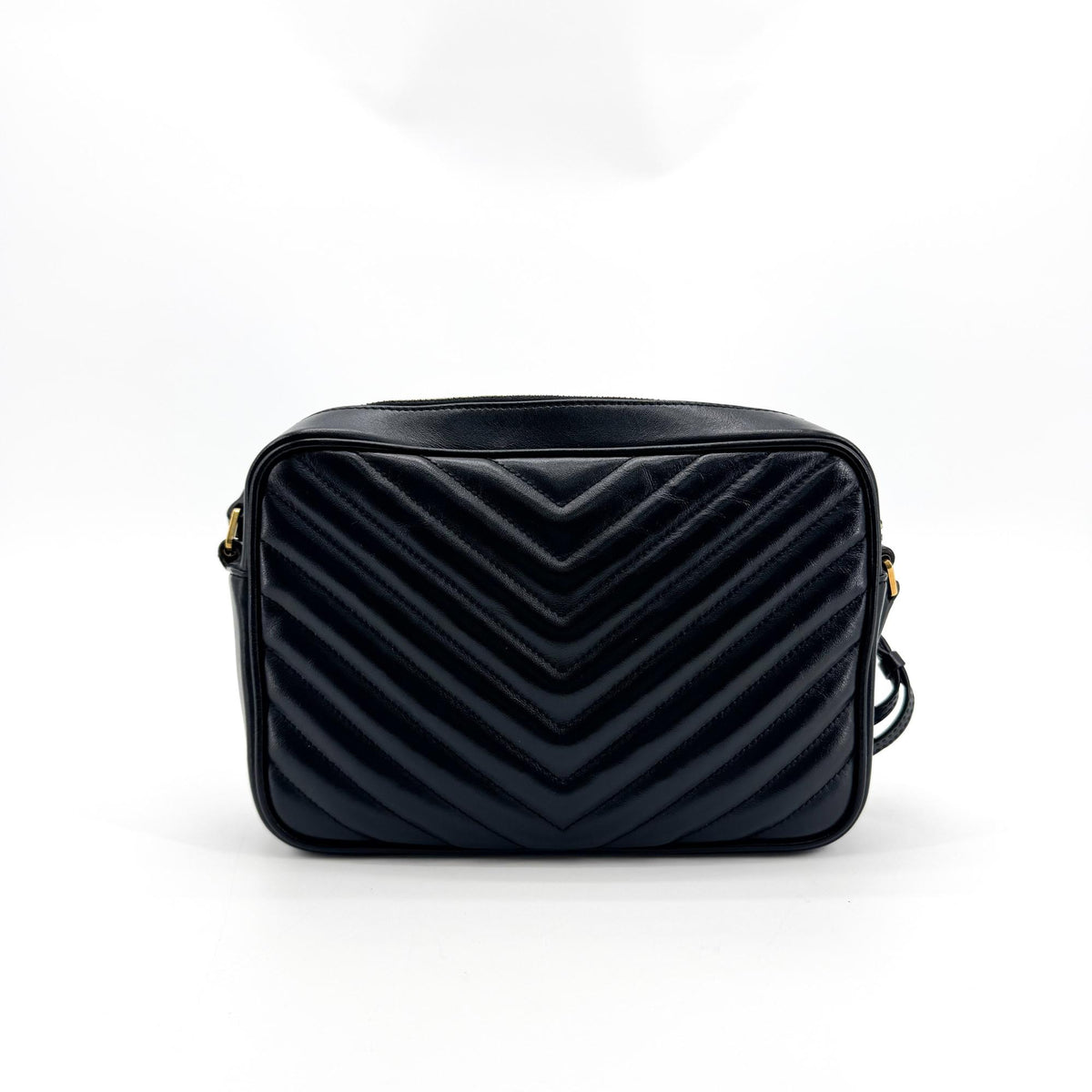 Saint Laurent Lou Camera Matelasse Chevron Velvet, Black, Leather, Handbag