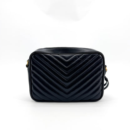 Saint Laurent Lou Camera Matelasse Chevron Velvet, Black, Leather, Handbag