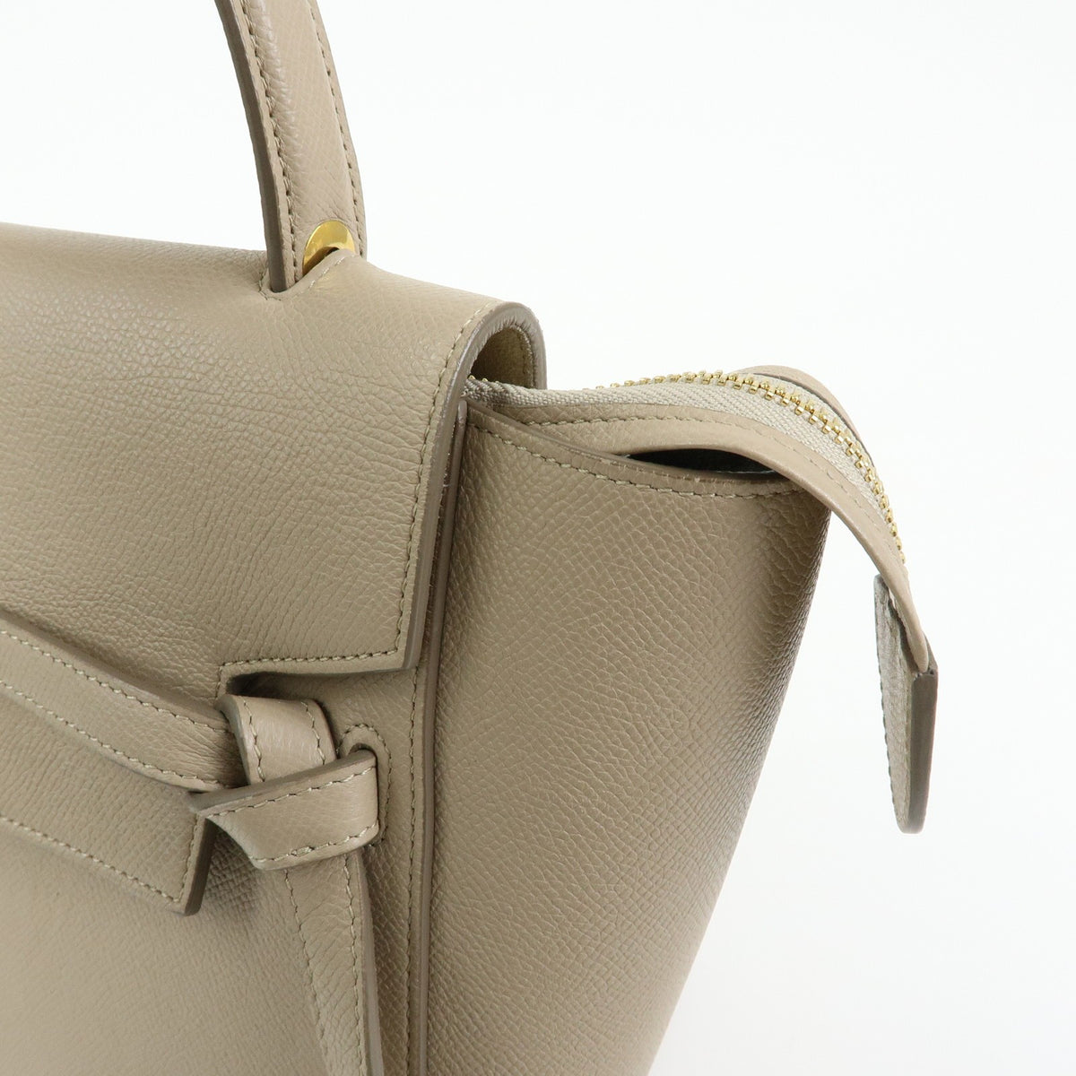 Celine Belt Textured Leather, Beige, Leather, Handbag