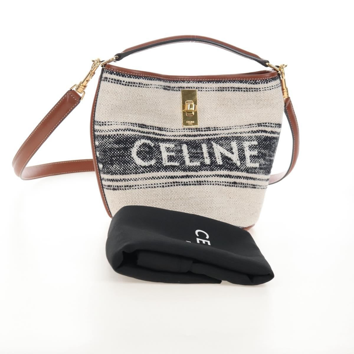 Celine Bucket 16 Raffia, Beige, Canvas, Handbag