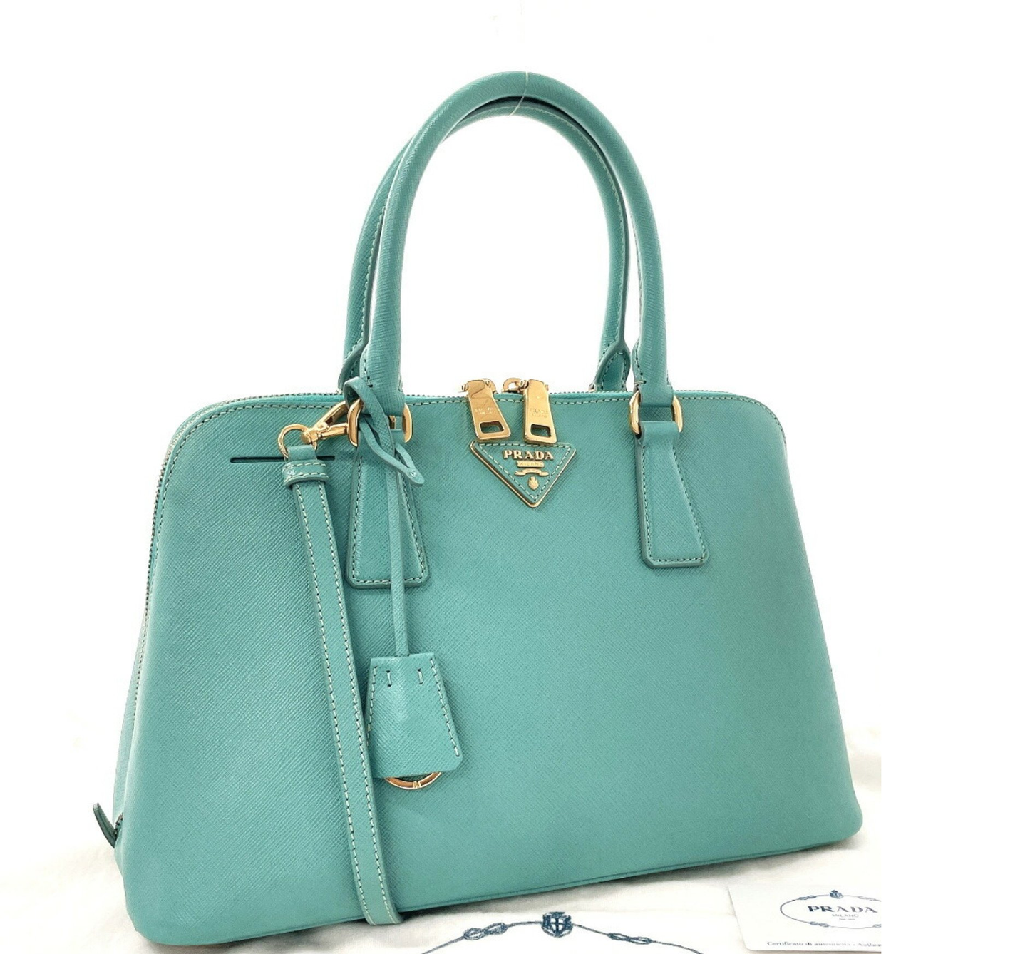 Prada Galleria, Blue, Leather, handbag