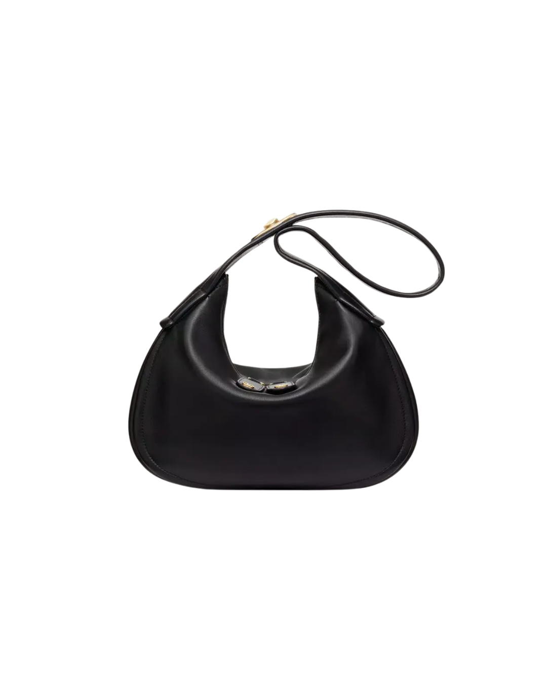 Valentino Garavani Ruffle Hobo Leather, BLACK, LEATHER, Handbag
