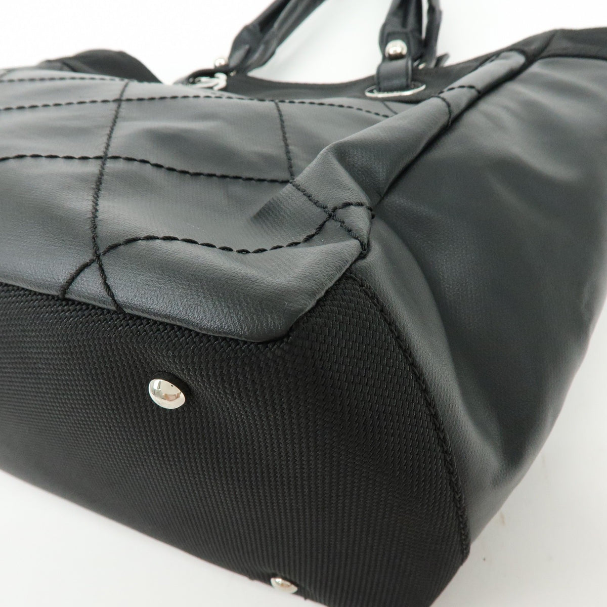 Chanel Biarritz Quilted Coated Canvas, Black, Leather, Tote Bag