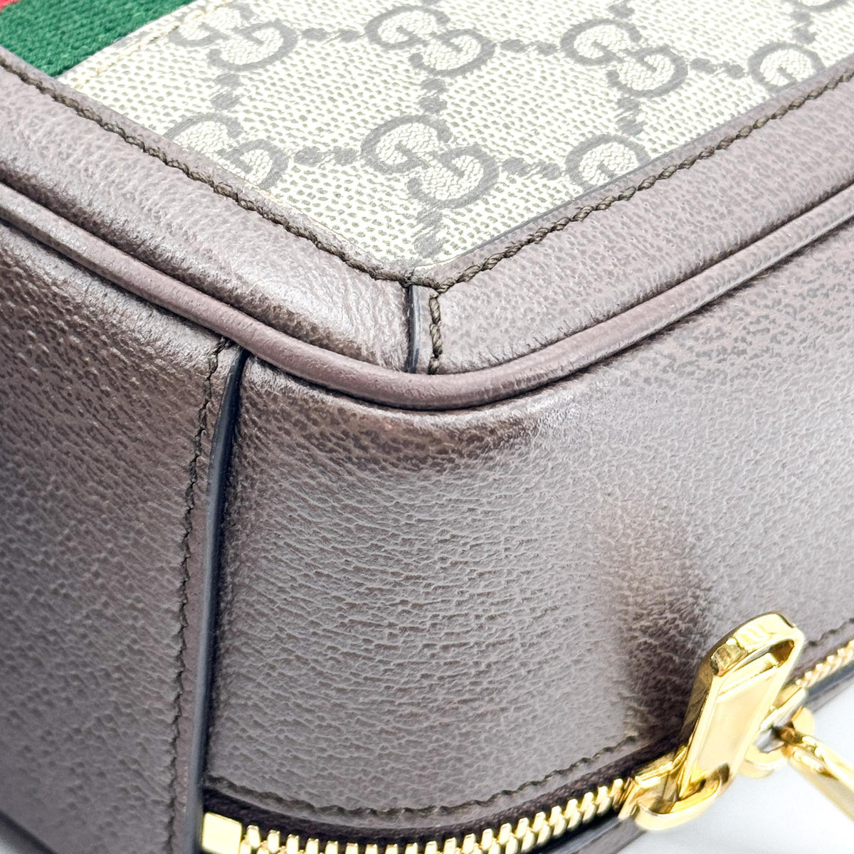 Gucci Ophidia Zip Around Top Handle GG Coated Canvas with Leather, Brown, Canvas, Handbag