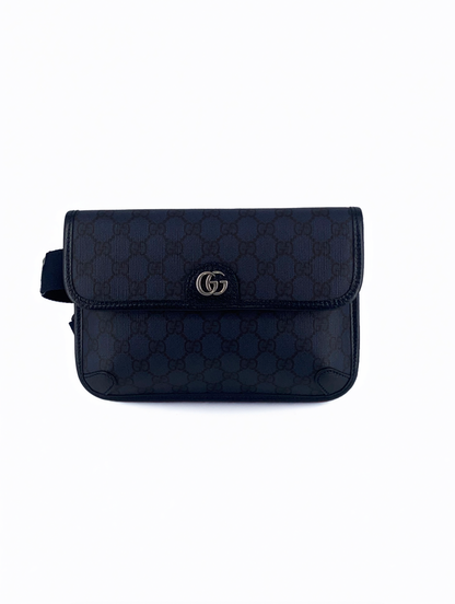 Gucci Flap Belt Bag GG Canvas, NAVY, CANVAS, Shoulder bag