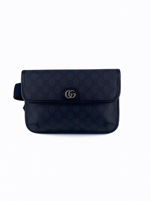 Gucci Flap Belt Bag GG Canvas, NAVY, CANVAS, Shoulder bag