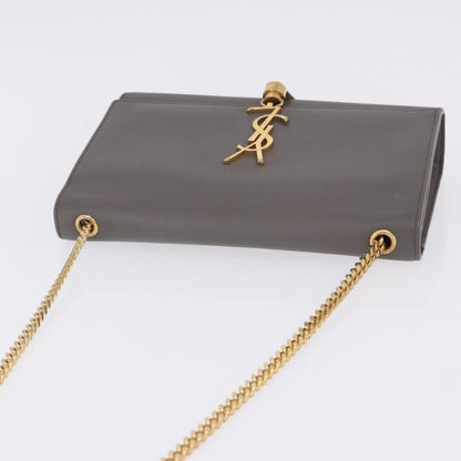 Saint Laurent Classic Monogram Tassel Leather, Gray, Leather, Shoulder Bag