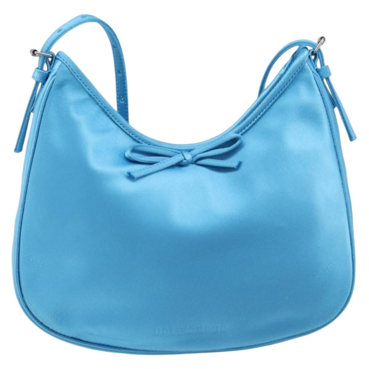 Balenciaga Leopolda Satin, Blue, Satin, Shoulder Bag