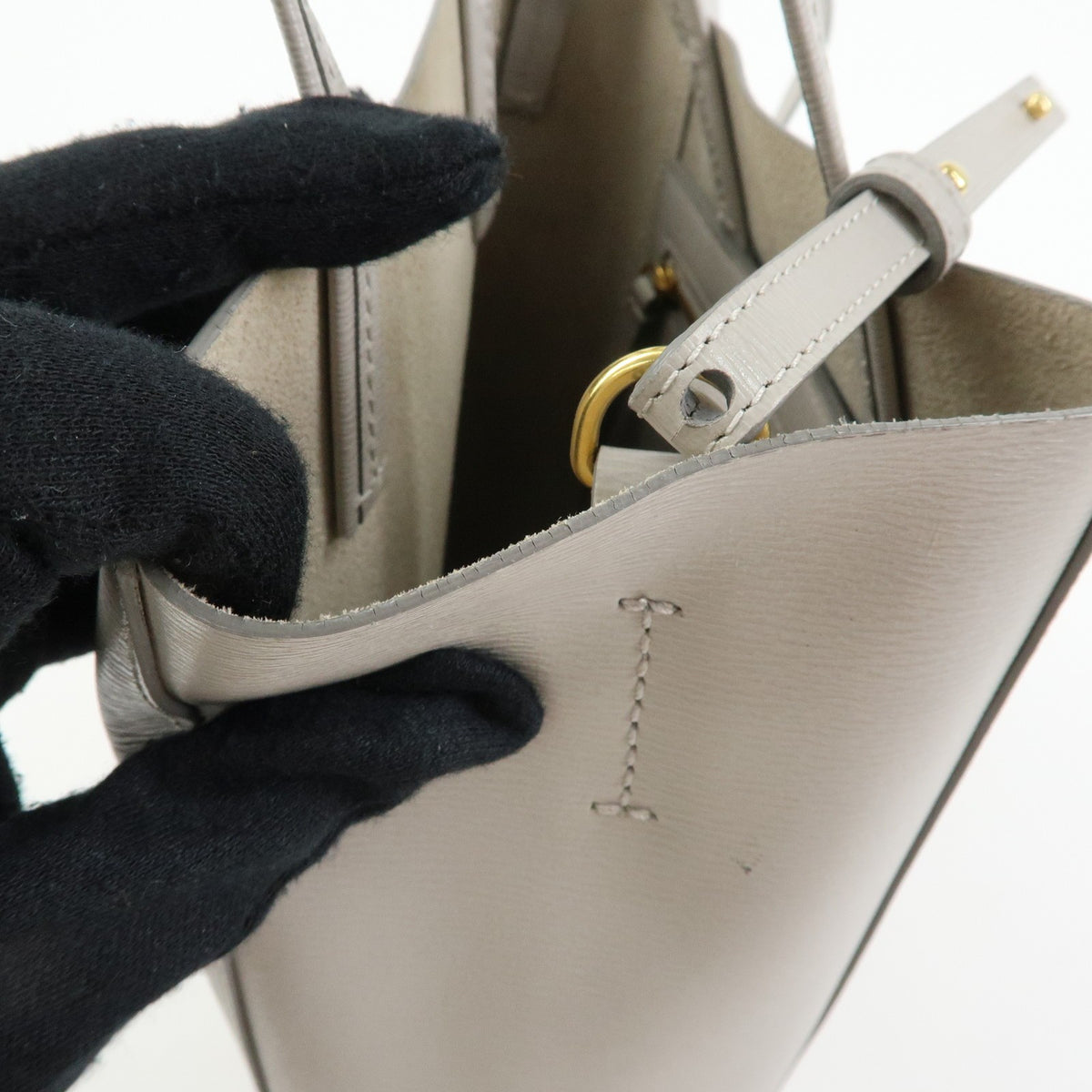 Celine Vertical Cabas Leather, Beige, Leather, Tote Bag