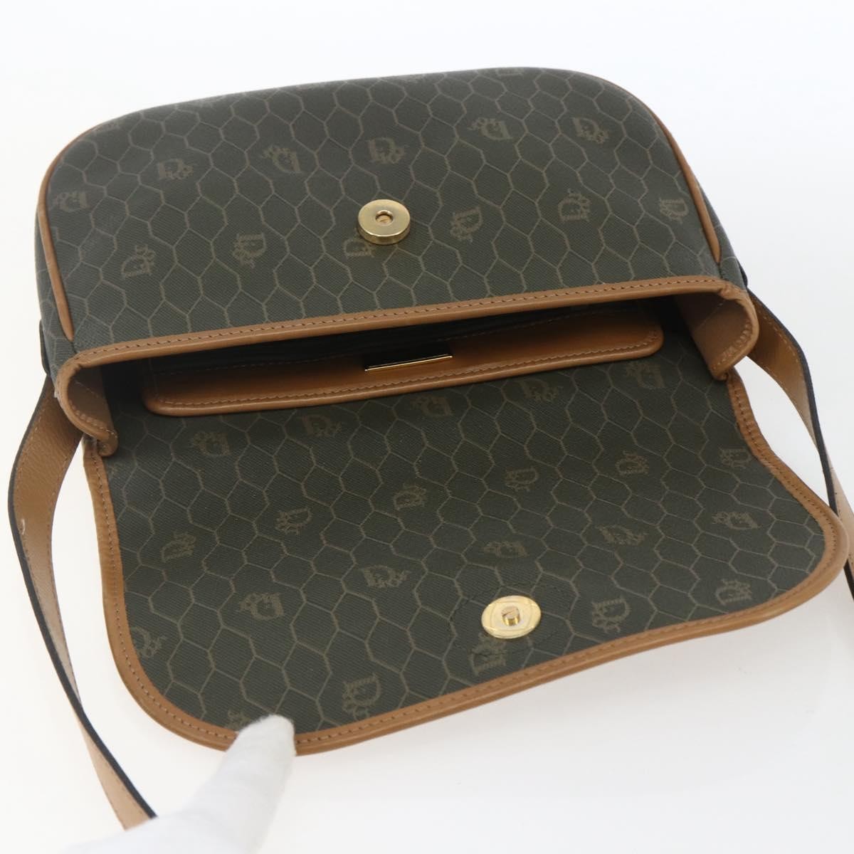 Christian Dior Vintage Honeycomb Flap Canvas and Leather, Khaki, Canvas, Shoulder Bag