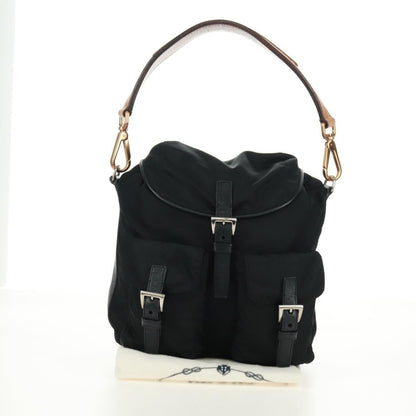 Prada Double Pocket Drawstring Tessuto, Black, Nylon, Shoulder Bag