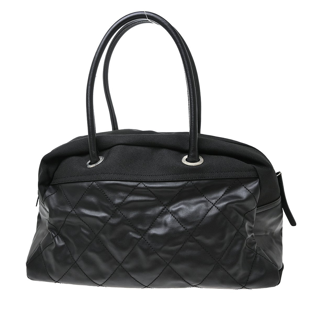 Chanel Biarritz Duffle Quilted Canvas, Black, Canvas, Tote Bag