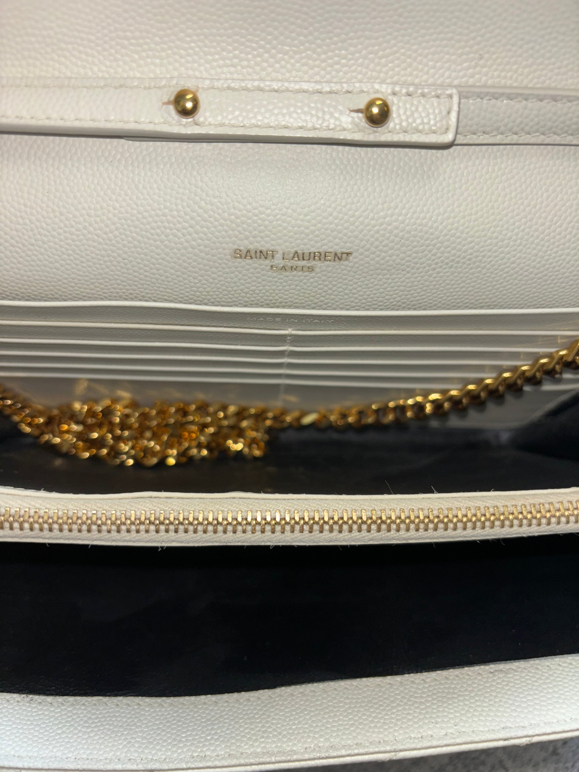 Saint Laurent Classic Monogram Flap Wallet Matelasse Chevron Leather, White, Leather, Wallet