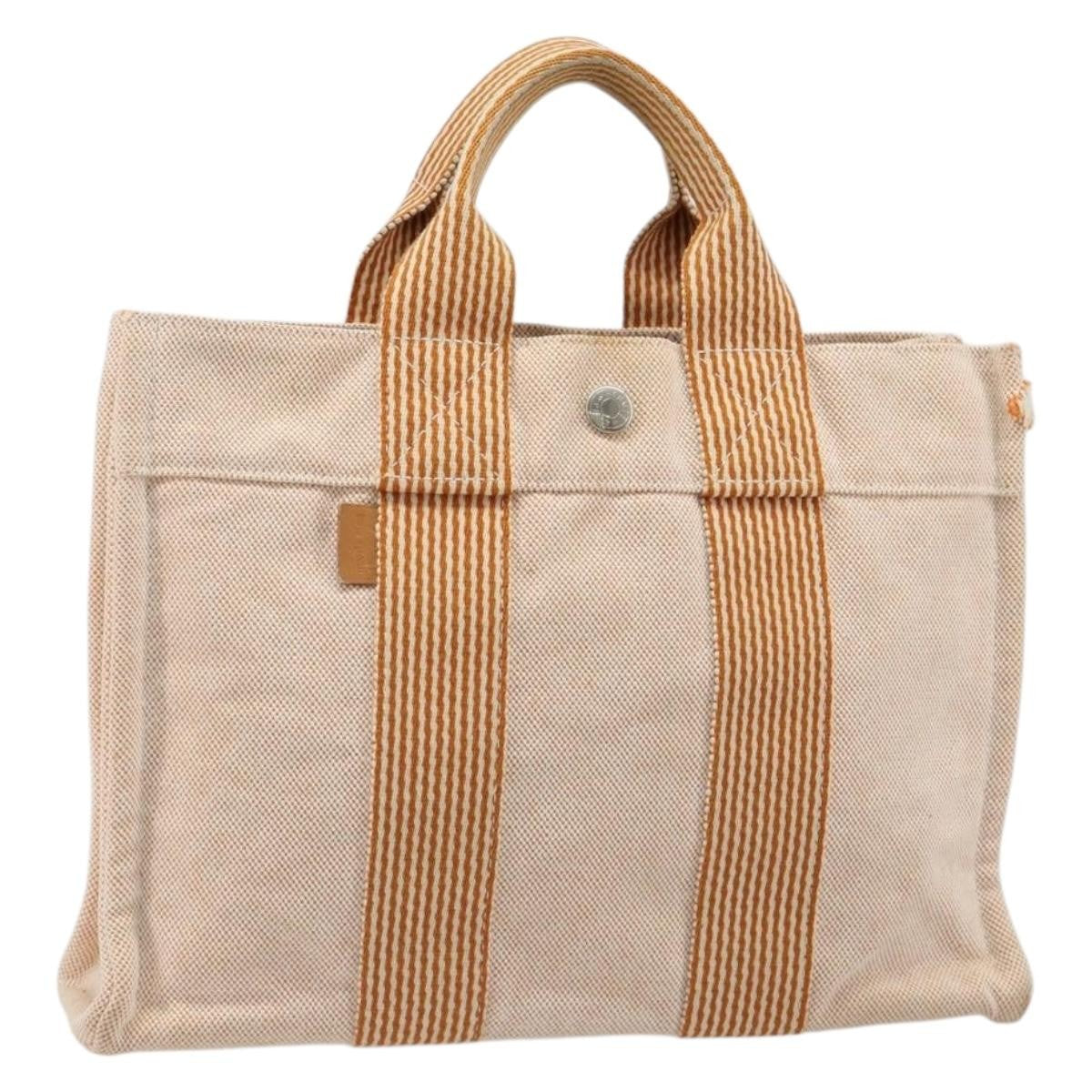 Hermes Fourre Tout Toile, Orange, Canvas, Tote Bag