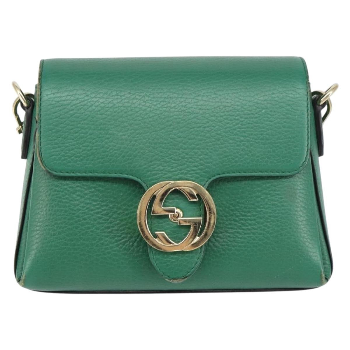 Gucci Interlocking Chain Leather, Green, Leather, Shoulder Bag