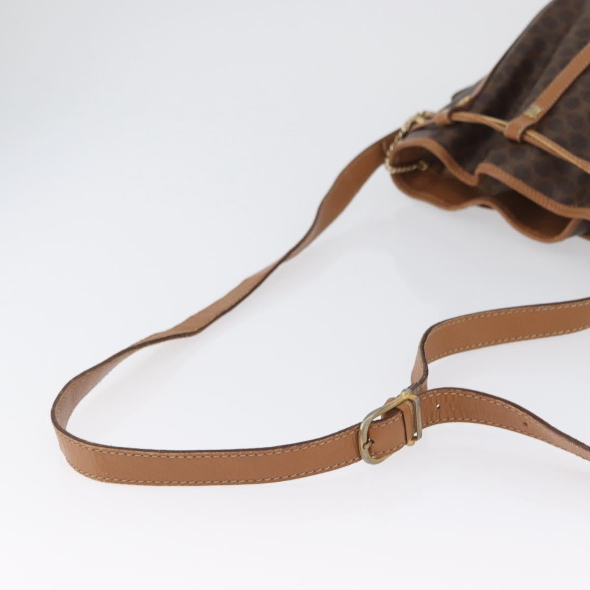 Celine Vintage Shoulder Bag Macadam Canvas & Leather, Brown, Canvas, Shoulder Bag